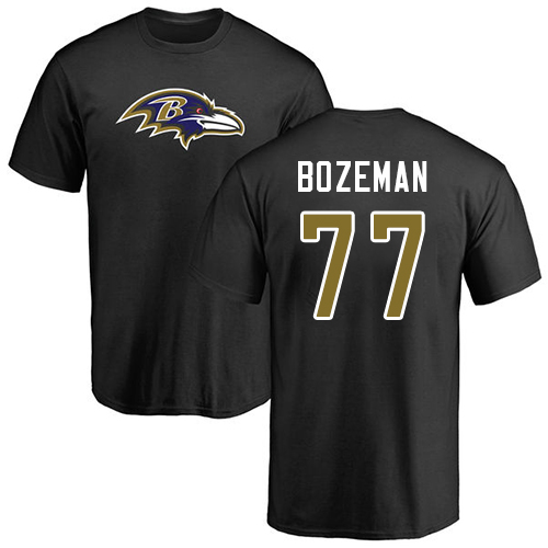 Men Baltimore Ravens Black Bradley Bozeman Name and Number Logo NFL Football #77 T Shirt->baltimore ravens->NFL Jersey